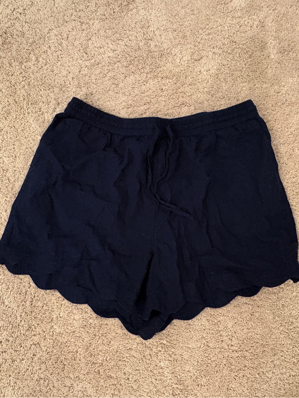 crown & ivy Navy Scallop Hem Linen Shorts XL